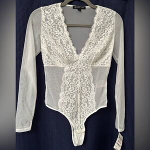 INC NWT White Sheer Lace Bodysuit Size Small